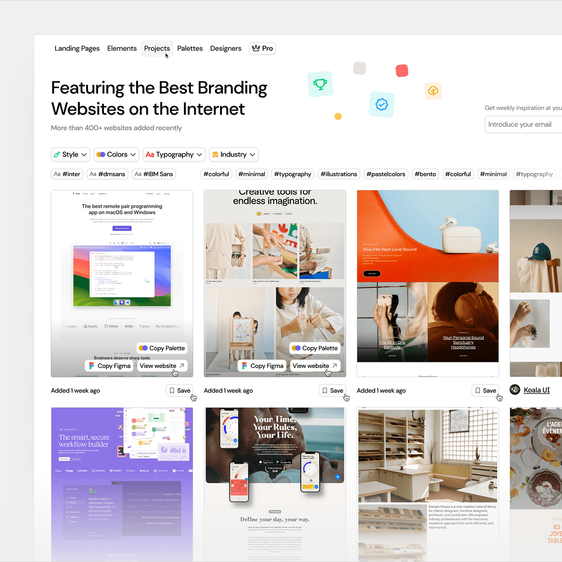 The Branding Website gallery, built with Koala UI