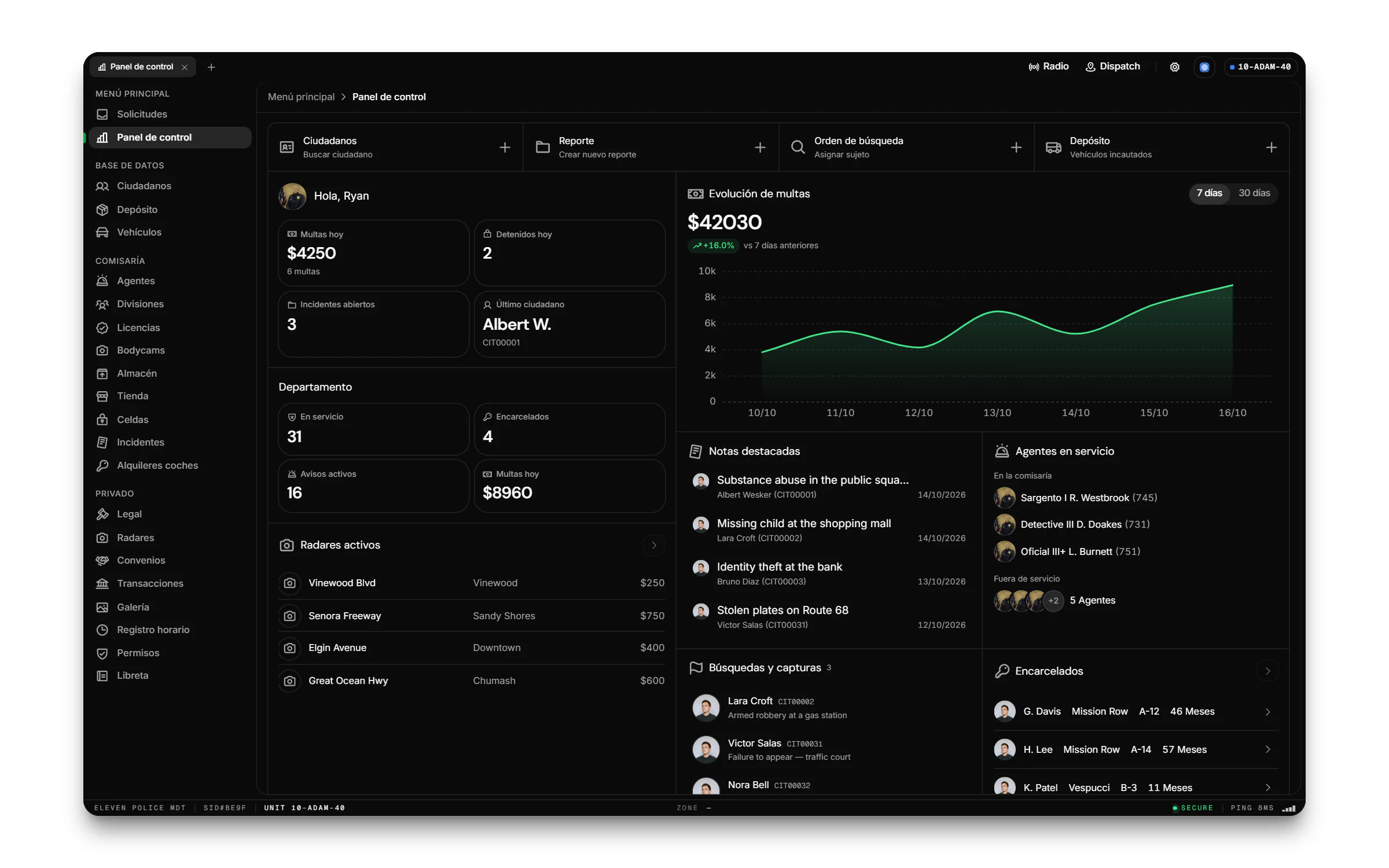 Eleven Police MDT template, main screen