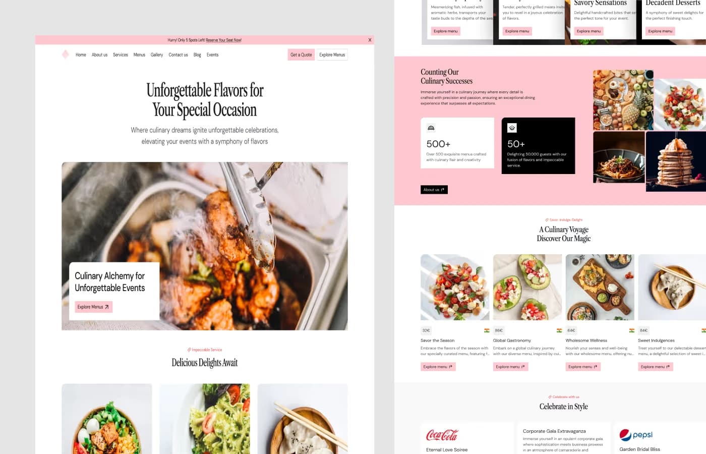 Fusion Flare · Catering Website template, screen 2