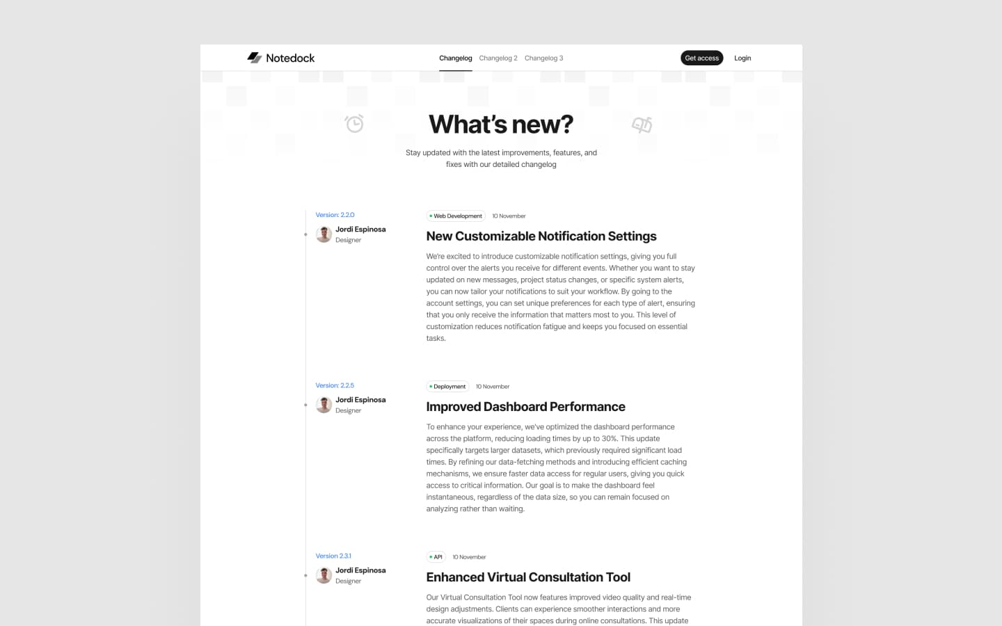 Notedock template, screen 2