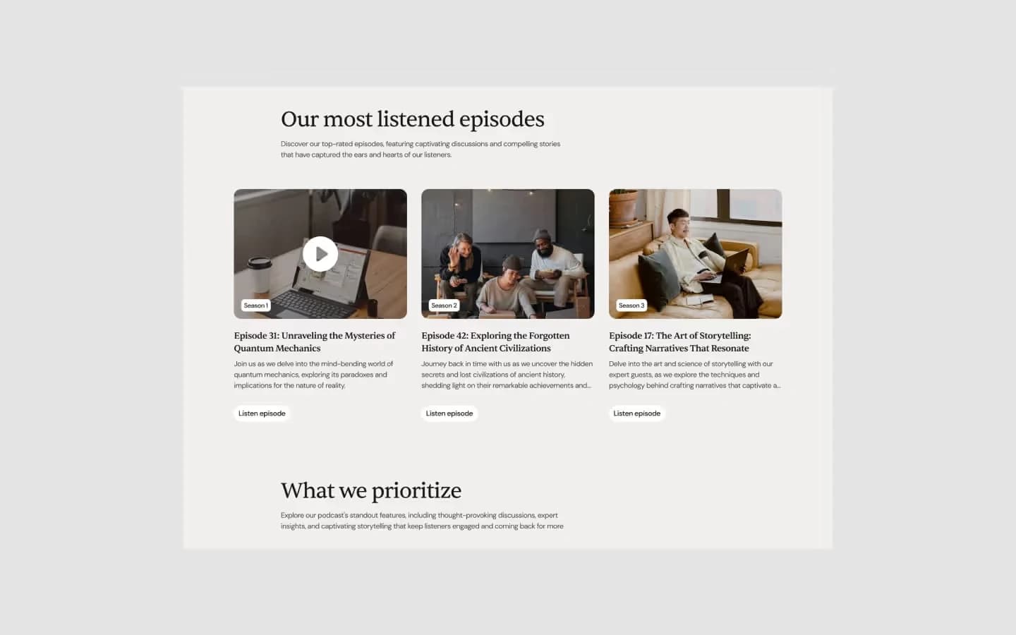 Podcast Hub template, screen 3
