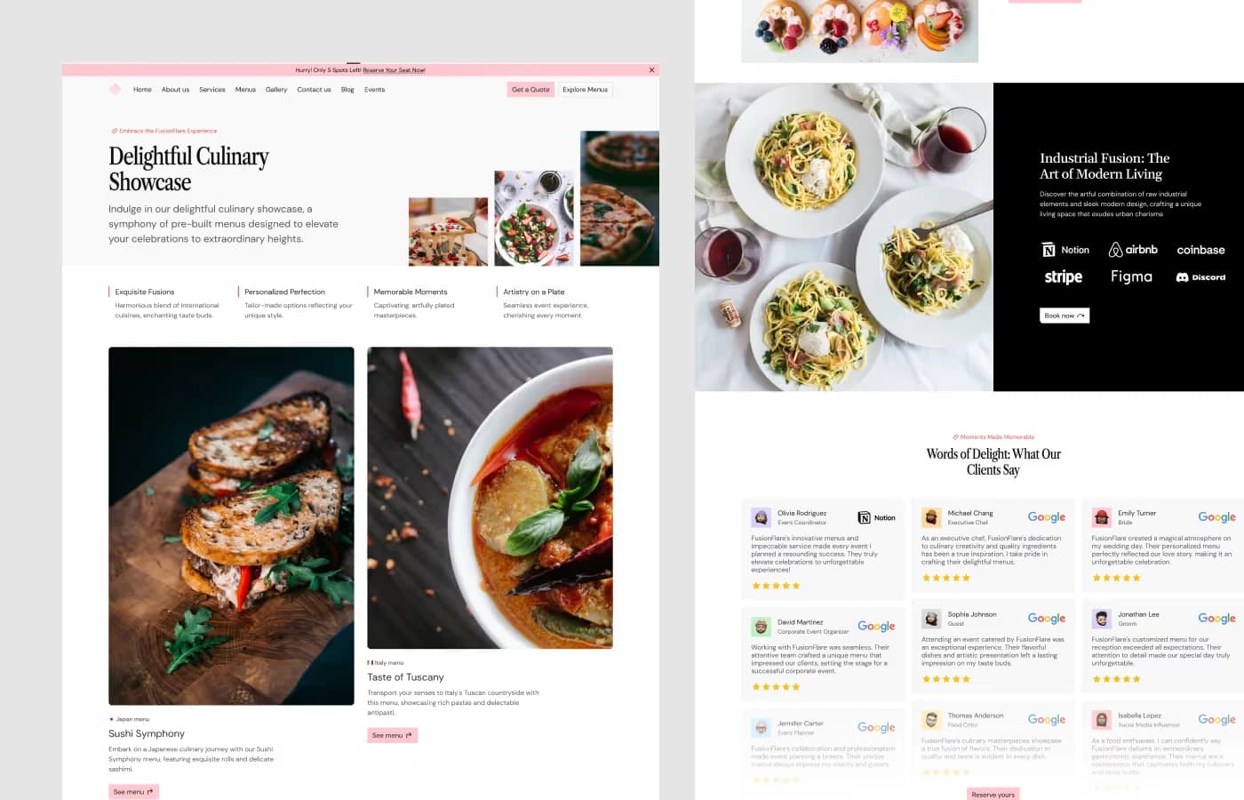 Fusion Flare · Catering Website template, screen 3