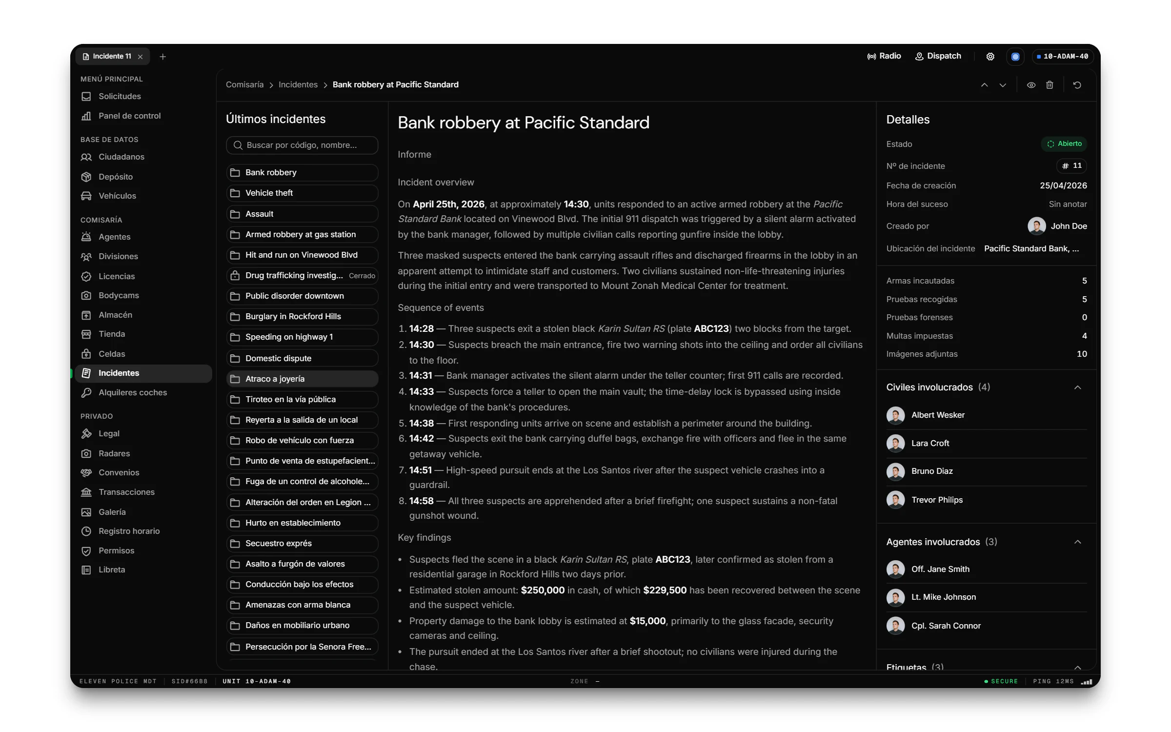 Eleven Police MDT template, screen 2