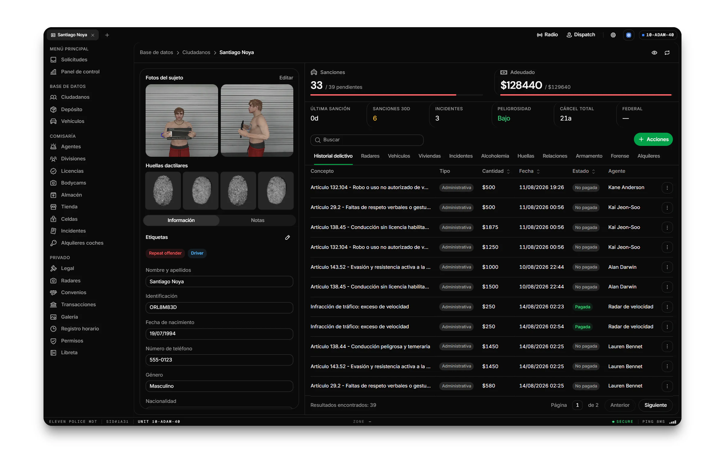 Eleven Police MDT template, screen 3