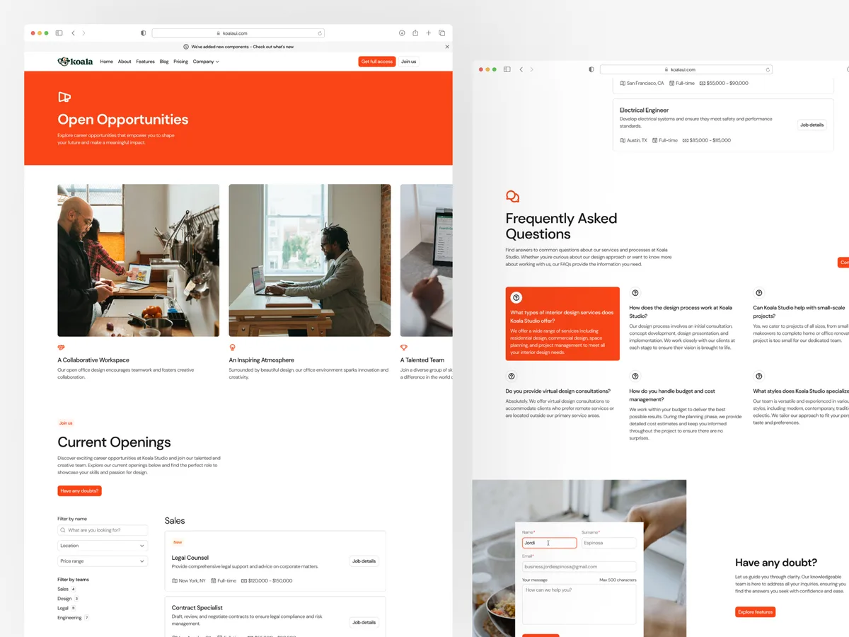 Website built with Koala UI, example 1