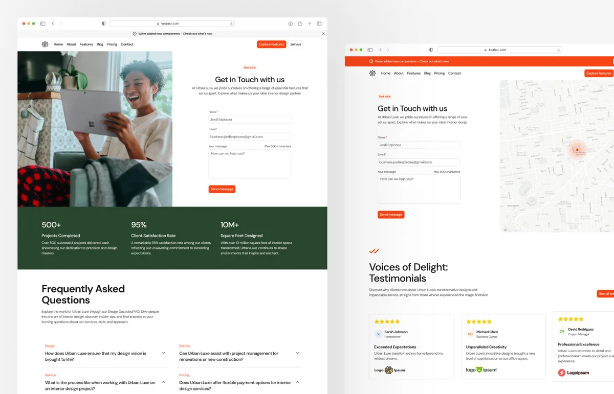 Website built with Koala UI, example 7